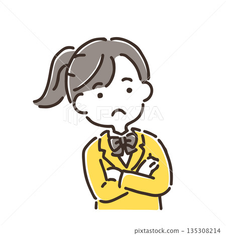 Female student tilting her head in thought / Simple color / Single item 135308214