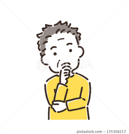 A middle-aged man tilting his head in thought / Simple color / Single item A middle-aged man tilting his head in thought / Simple color / Single item 135308217