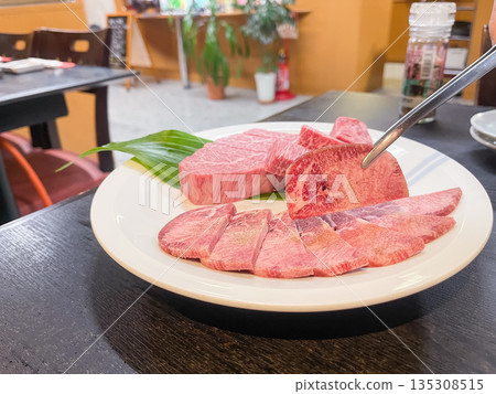 Wagyu beef tongue and Chateaubriand steak. Raw meat before grilling. Wagyu beef tongue and Chateaubriand steak. Raw meat before grilling. 135308515