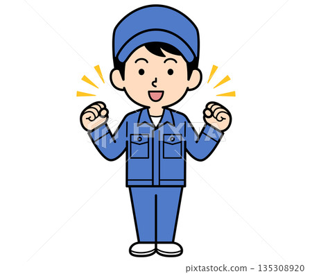 一個普通的工人揮舞著拳頭 一個普通的工人揮舞著拳頭 135308920