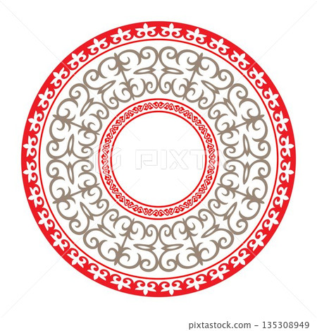 Oriental round frame. Circular ornament. Ornate element for design. Ornamental pattern for wedding invitations, greeting cards. Traditional contrast decor, embroidery, sandblasting. Vector Oriental round frame. Circular ornament. Ornate element for design. Ornamental pattern for wedding invitations, greeting cards. Traditional contrast decor, embroidery, sandblasting. Vector 135308949