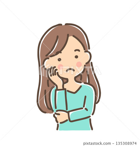 A young woman tilting her head and thinking / Single item 135308974