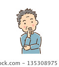 A middle-aged man tilting his head and thinking / Single item 135308975