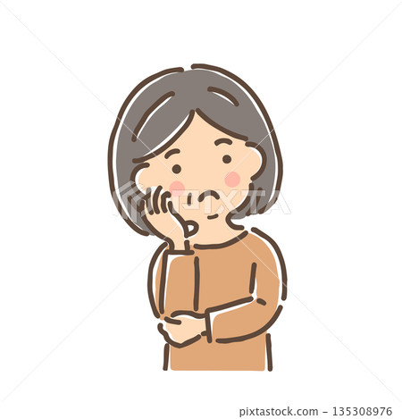 一位中年婦女歪著頭沉思 / 單件 一位中年婦女歪著頭沉思 / 單件 135308976