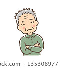 An elderly man tilting his head and thinking / Single item 135308977