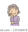 An elderly woman tilting her head and thinking / Single item 135308978