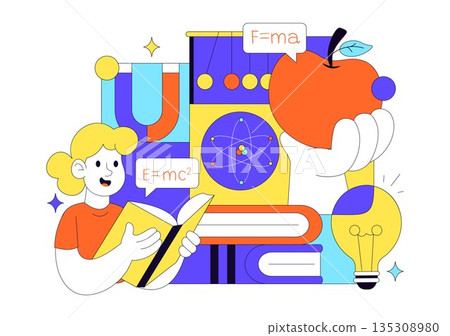 Physics Education Vector Illustration Showing Students Investigating Electricity, Magnetism, Light Waves, Forces, Scientific Technology Exploration Physics Education Vector Illustration Showing Students Investigating Electricity, Magnetism, Light Waves, Forces, Scientific Technology Exploration 135308980