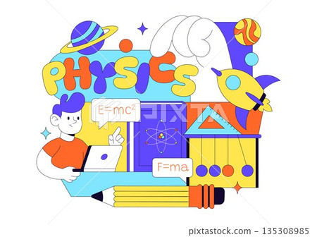 Physics Education Vector Illustration Showing Students Investigating Electricity, Magnetism, Light Waves, Forces, Scientific Technology Exploration Physics Education Vector Illustration Showing Students Investigating Electricity, Magnetism, Light Waves, Forces, Scientific Technology Exploration 135308985