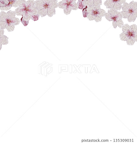 [Cherry Blossom Frame] Hand-embroidered illustration material 135309031