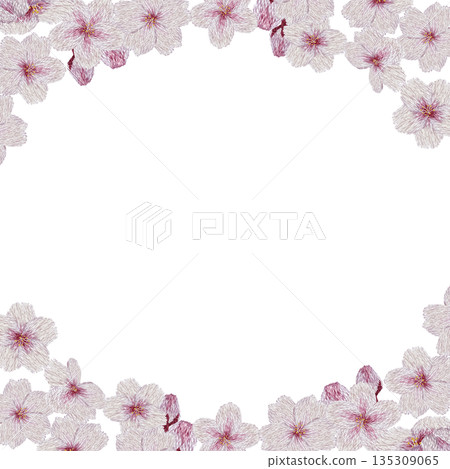 [Cherry Blossom Frame] Hand-embroidered illustration material 135309065