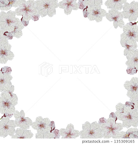 [Cherry Blossom Frame] Hand-embroidered illustration material 135309165