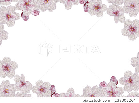 [Cherry Blossom Frame] Hand-embroidered illustration material 135309264