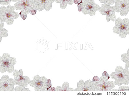 [Cherry Blossom Frame] Hand-embroidered illustration material 135309590