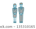 Illustration of a man and woman in a suit standing wearing a mask 135310165
