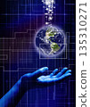 Conceptual technology image with a hand and an Earth planet 135310271