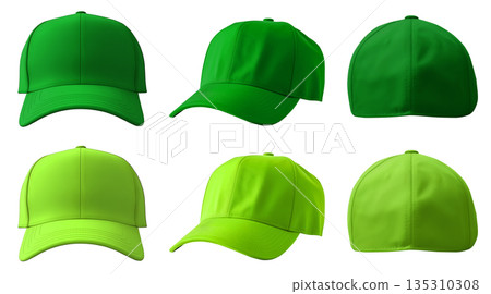 2 Set of dark light green lime, front, back side view hat baseball cap on transparent background cutout, PNG file. Mockup template 2 Set of dark light green lime, front, back side view hat baseball cap on transparent background cutout, PNG file. Mockup template 135310308
