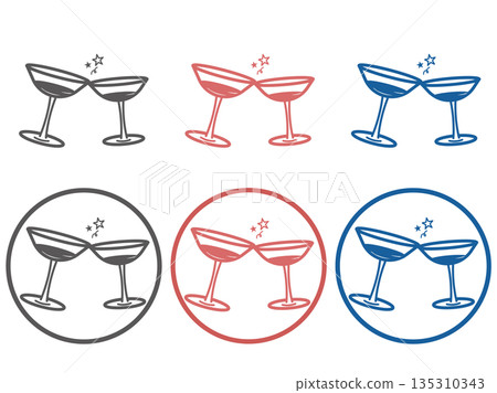 Cheers cocktail glass celebration alcohol anniversary icon set simple 3 colors Cheers cocktail glass celebration alcohol anniversary icon set simple 3 colors 135310343
