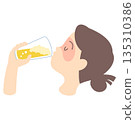 Profile of a woman drinking beer and getting drunk 135310386