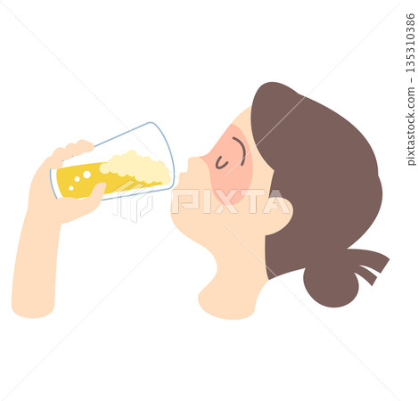 Profile of a woman drinking beer and getting drunk Profile of a woman drinking beer and getting drunk 135310386