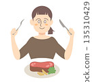 A woman eating a steak 135310429