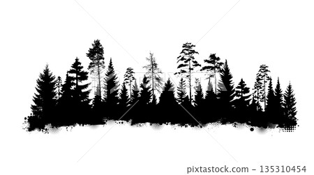 Pine tree silhouette concept. Minimalistic creativity and art with Christmas trees. Ecosystem and envorinment. Template and mock up. Cartoon flat vector illustration isolated on white background 135310454