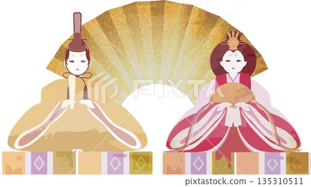Watercolor illustration of Hinamatsuri (Girl's Day) Hina dolls for the Girls' Festival 135310511