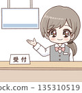 Illustration of a female staff member giving instructions at the reception desk 135310519