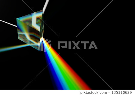 3D illustration of light splitting by a triangular prism 135310629