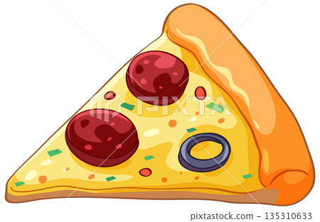 Single Slice of Pepperoni and Olive Pizza Vector Illustration Single Slice of Pepperoni and Olive Pizza Vector Illustration 135310633