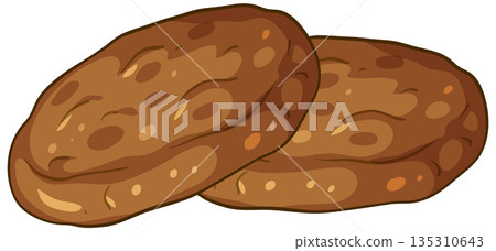 Two Brown Chocolate Chip Cookies Vector Illustration on White Background 135310643