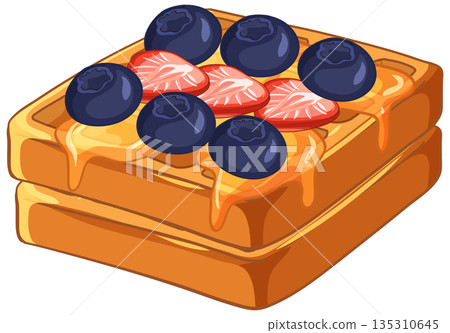 Vector Illustration of Toasted Waffles with Blueberries Strawberries and Honey Vector Illustration of Toasted Waffles with Blueberries Strawberries and Honey 135310645