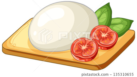 Fresh Mozzarella Cheese Ball with Sliced Tomatoes and Basil on Board Fresh Mozzarella Cheese Ball with Sliced Tomatoes and Basil on Board 135310655