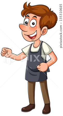 Smiling Young Male Worker in Apron Standing Smiling Young Male Worker in Apron Standing 135310685