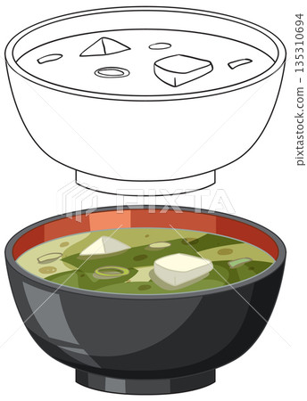 Japanese Miso Soup Bowl Vector Illustration in Color and Line Art Japanese Miso Soup Bowl Vector Illustration in Color and Line Art 135310694