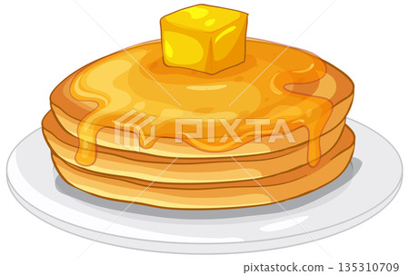 Stack of Three Pancakes with Melting Butter and Maple Syrup Stack of Three Pancakes with Melting Butter and Maple Syrup 135310709
