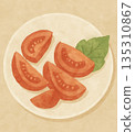 水彩拼貼風格插圖，描繪了冰番茄 135310867
