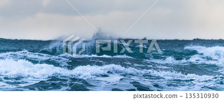 A bleak winter scene of the Sea of Japan with falling snow and white waves A bleak winter scene of the Sea of Japan with falling snow and white waves 135310930