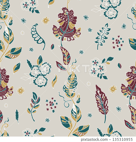 Vintage Teal Burgundy Floral Garden 135310955