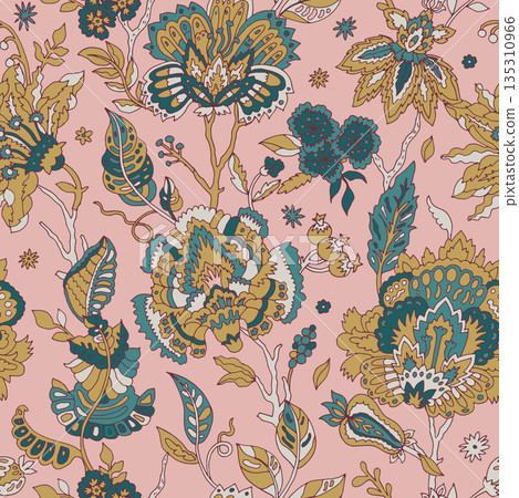 Blush Teal Baroque Floral Garden 135310966