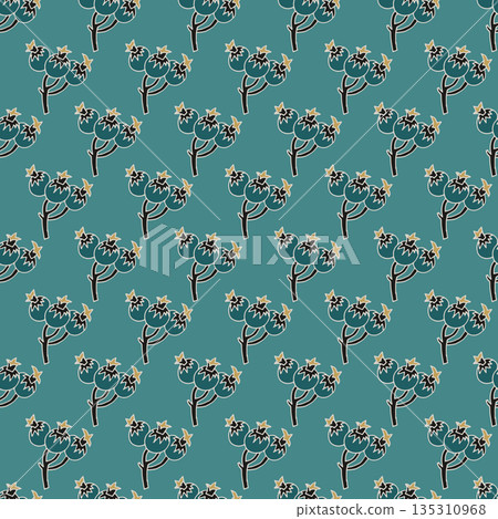 Teal Berry Folk Sprig Pattern 135310968