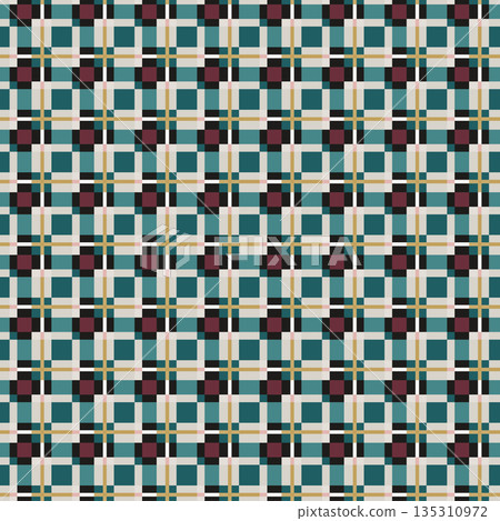 Classic Teal Burgundy Plaid Pattern 135310972