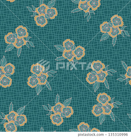 Teal Lattice Floral Repeat Pattern Teal Lattice Floral Repeat Pattern 135310996