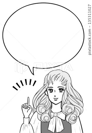 昭和時代少女漫畫風格,解釋女性,單色 昭和時代少女漫畫風格,解釋女性,單色 135311027