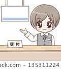 Illustration of a male staff member giving instructions at the reception desk 135311224