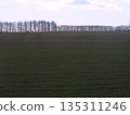 A view of the Hokkaido grasslands in late autumn from the tour bus window 135311246