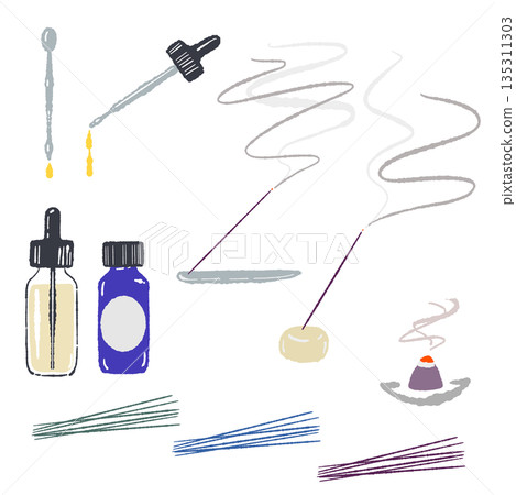香氛手繪彩色插畫素材組（精油、香薰、圖案等） 135311303