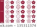 Spring flowers (peach, plum, cherry) icon set 135311374