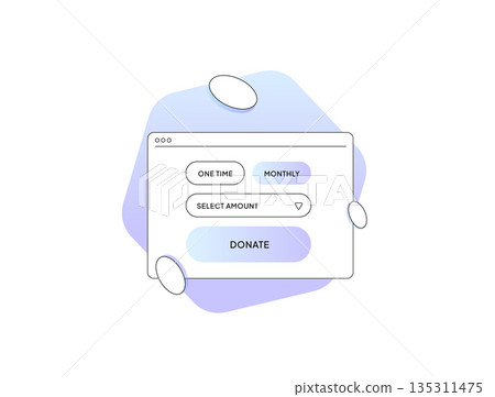 Online donation form appears in window with one time monthly options amount selection donate button representing charity fundraising philanthropy giving support technology concept vector illustration 135311475
