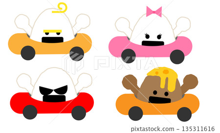 Onigiri character illustration set riding a car 135311616