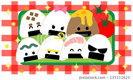 Illustration of rice balls with various fillings Illustration of rice balls with various fillings 135311623
